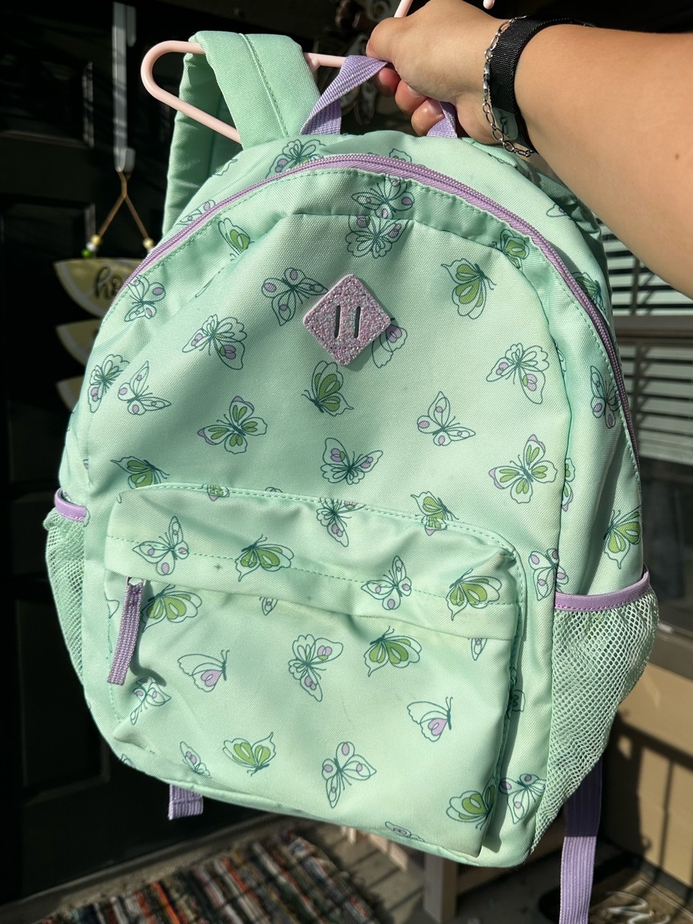 Cat & Jack Mint Green Butterfly Backpack with Lavender Accents